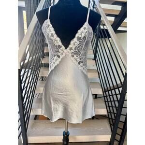 Silky Silver Lace Slip Dress Nightie size S